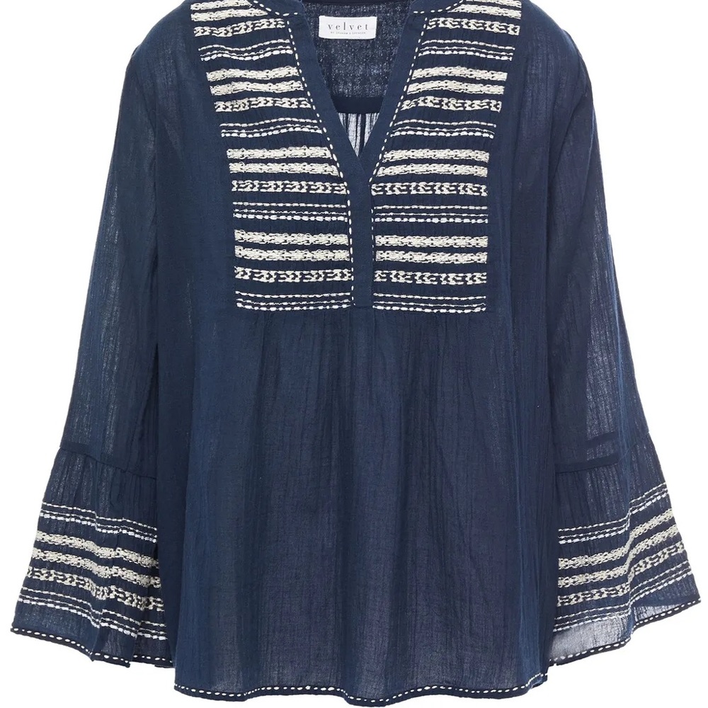 Velvet by Graham & Spencer Navy Embroidered Blouse